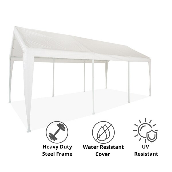 Impact Canopy Heavy Duty Carort 10In8 FT x20In, 8 Legs, Steel Pipes, White Cover with Leg Skirts 070018008 - main